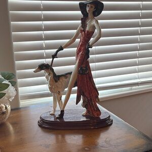 Chic Lady and Dog Sculpture in Red and Black